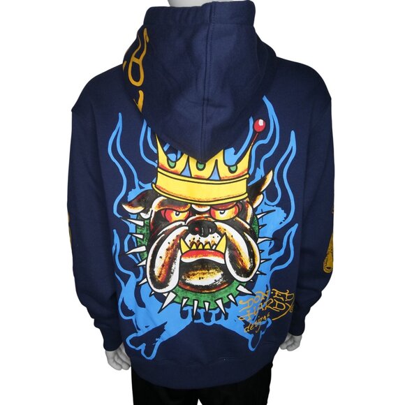 Ed Hardy Men's Panther Bulldog‎ Midnight Blue Hoodie Sizes L & XL - Picture 11 of 16